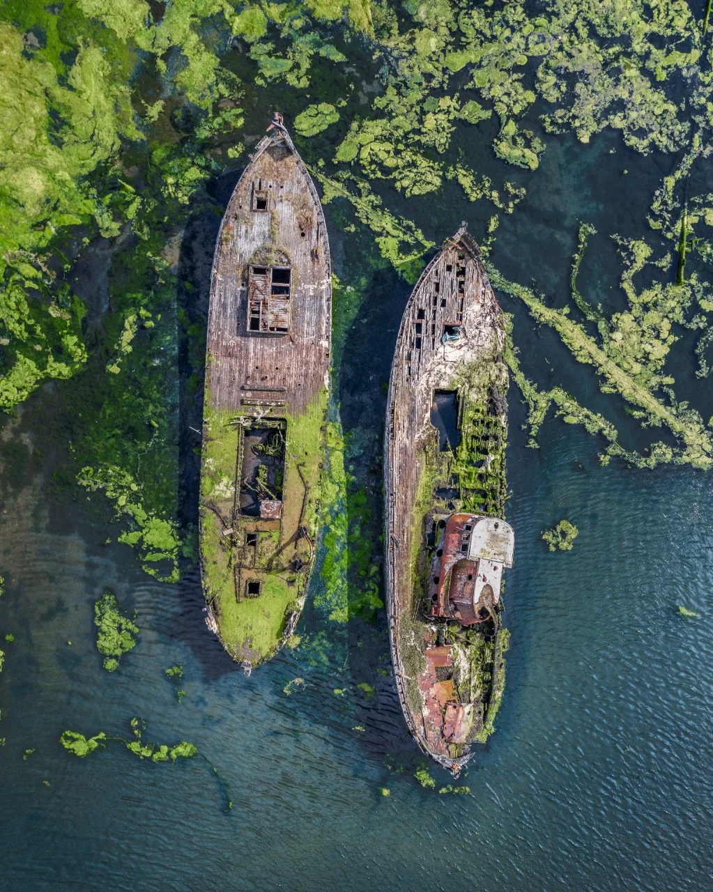 ws_two_metal_shipwrecks_on_blue_sea_with_algae