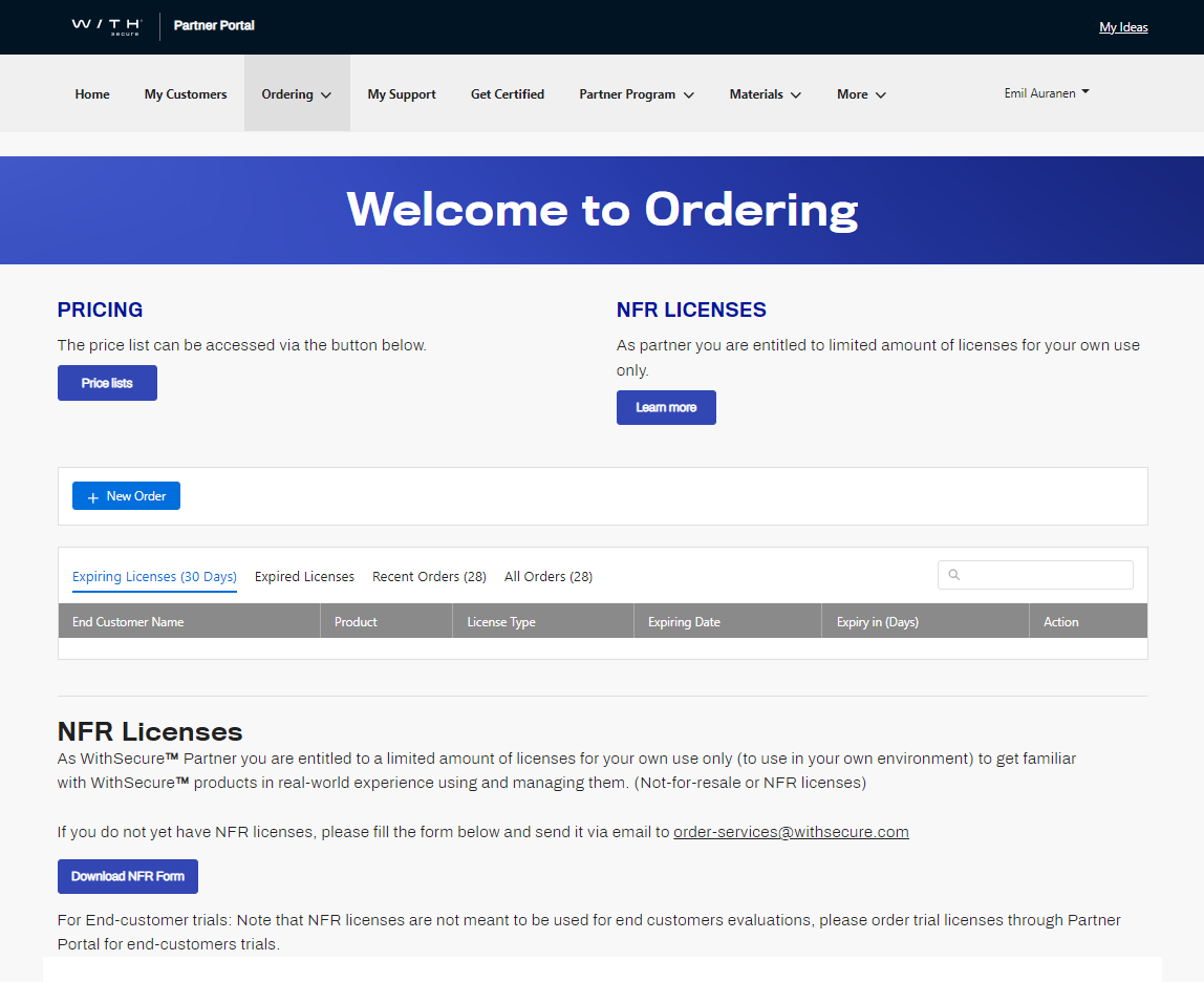Partner Portal orders
