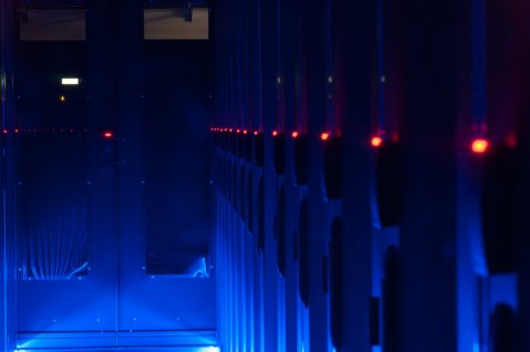Datacenter server racks with lights off